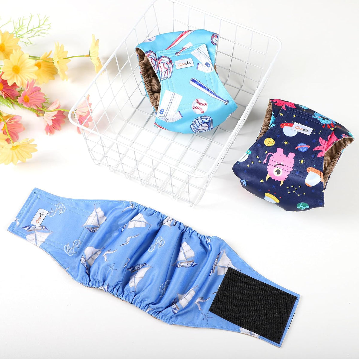 Dog Belly Bands for Male Dogs 5 Pack, Reusable Male Dog Diapers - XLarge / Turtle - image 4