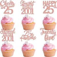 24PCS Black Happy 50th Birthday Cupcake Toppers Fifty Straight Outta - Rose Gold / 25th