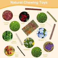 65PCS Rabbit Bunny Guinea Pig Chew Toys Treats, Chinchilla Hamster Chews Toys for Teeth, Timothy Hay Chips Treats Sticks for Rabbit Guinea Pig Chinchilla Hamster Rat