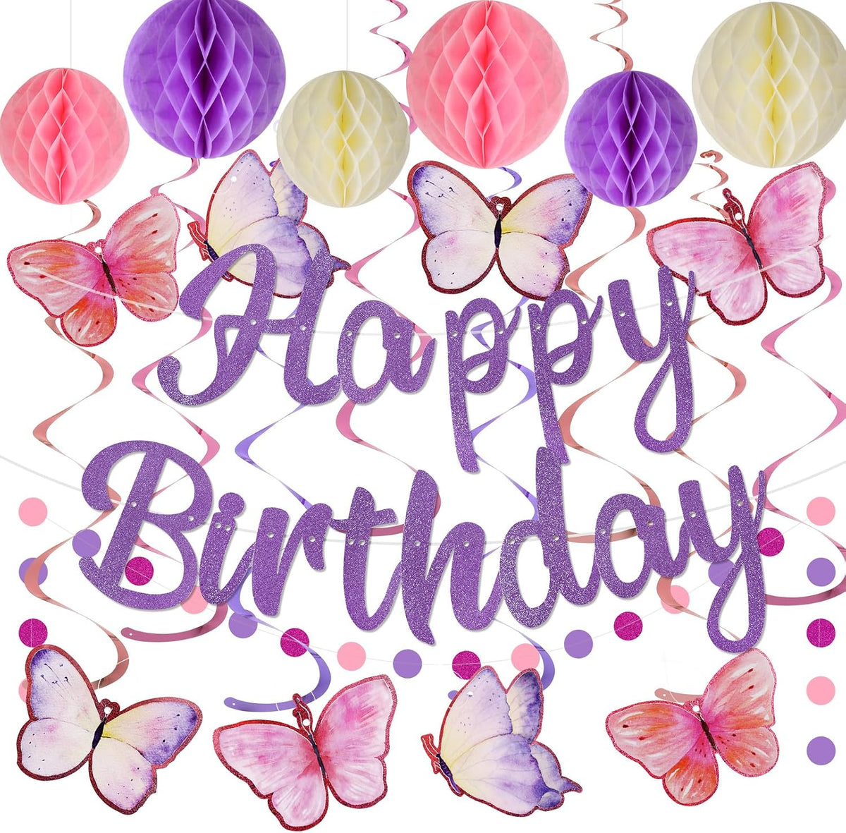 YEOCU Birthday Decorations - Purple / Butterfly