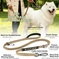 Dog Leash Heavy Duty, Bungee Leash Reflective Car Seat Belt for Dogs Brown – Essentials for Dogs - Khaki - image 3