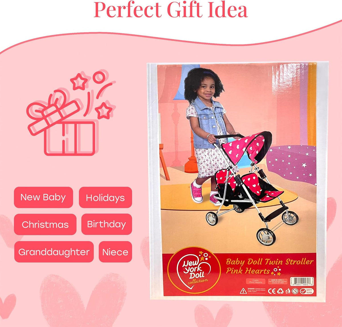 Double Baby Doll Stroller for Twin Dolls - Red - image 4