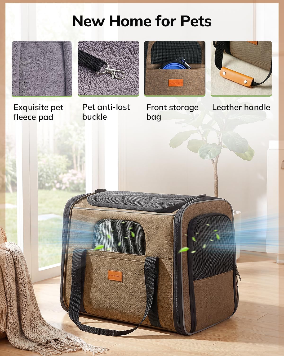 Morpilot Cat Carrier Soft for Large Medium Cats and Puppy up to – Essentials for Dogs - Brown / 17.3"L x 12.2"W x 13.4"H - image 2