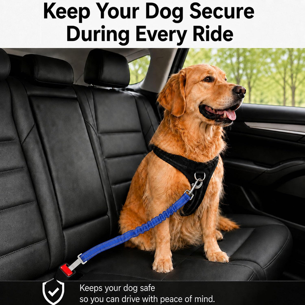 Dog Seat Belt 2Pcs, Retractable Pet Car Harness - Blue - image 2
