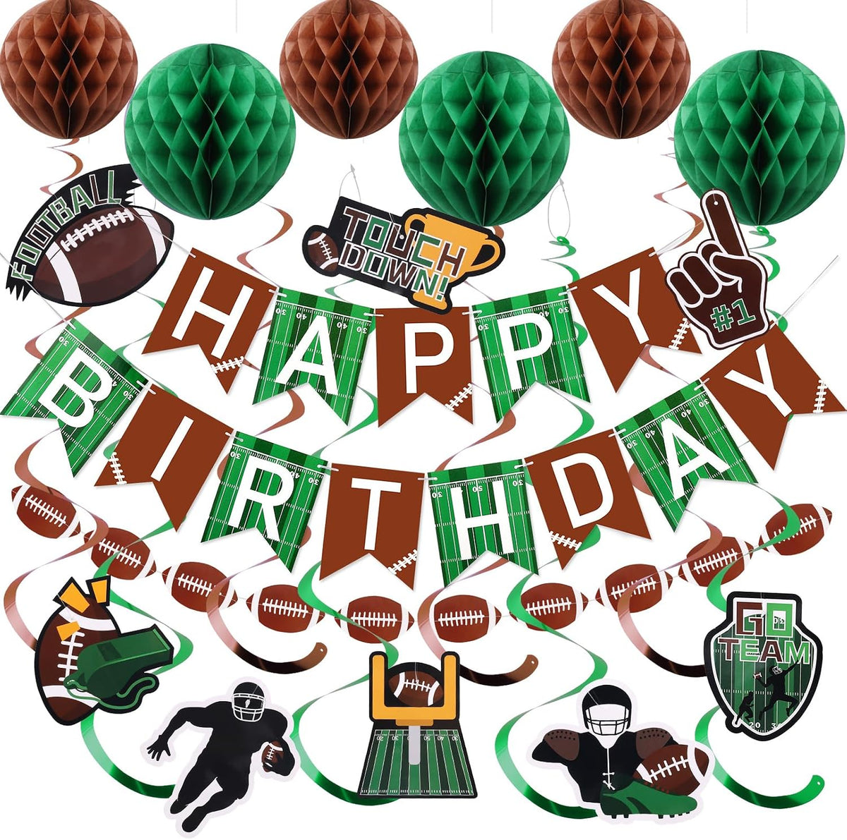 YEOCU Birthday Decorations - GreenBrown / Football