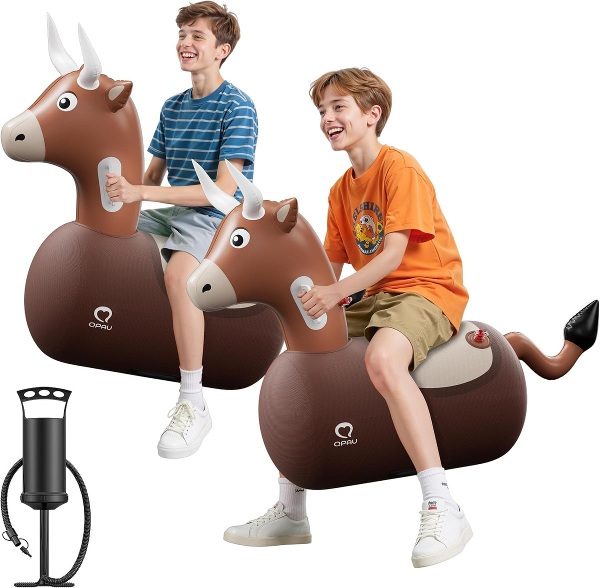 QPAU Inflatable Dinosaur Bouncy Hopper Toy - Bull / 2 Pack