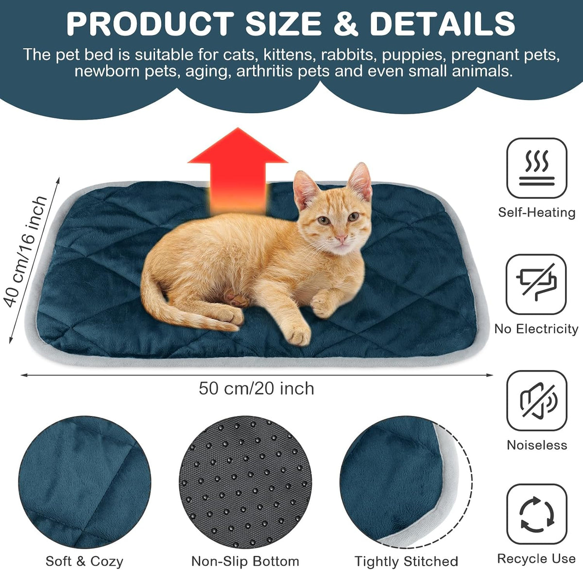 2 Pack Self Warming Cat Bed Thermal Pet Mat - 16 x 20 inches / Blue - image 2