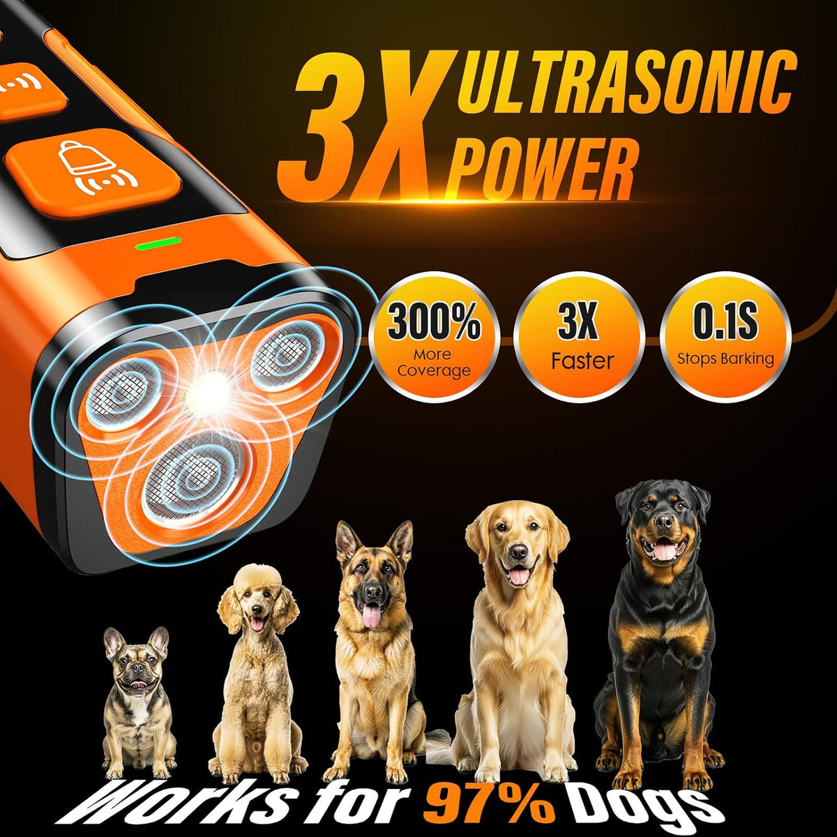 Dog Bark Deterrent Device, 3X Ultrasonic Anti Barking Devices – Essentials for Dogs - Orange - image 2