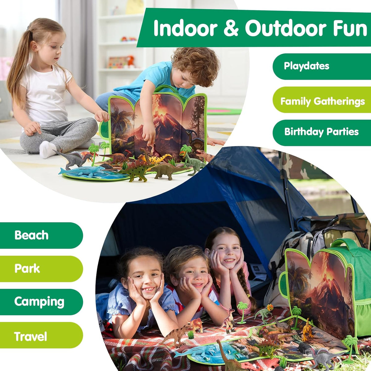 COCO&Friends dinosaur backpack playset unfolded into a 3D play mat with 12 dinosaurs - view 3