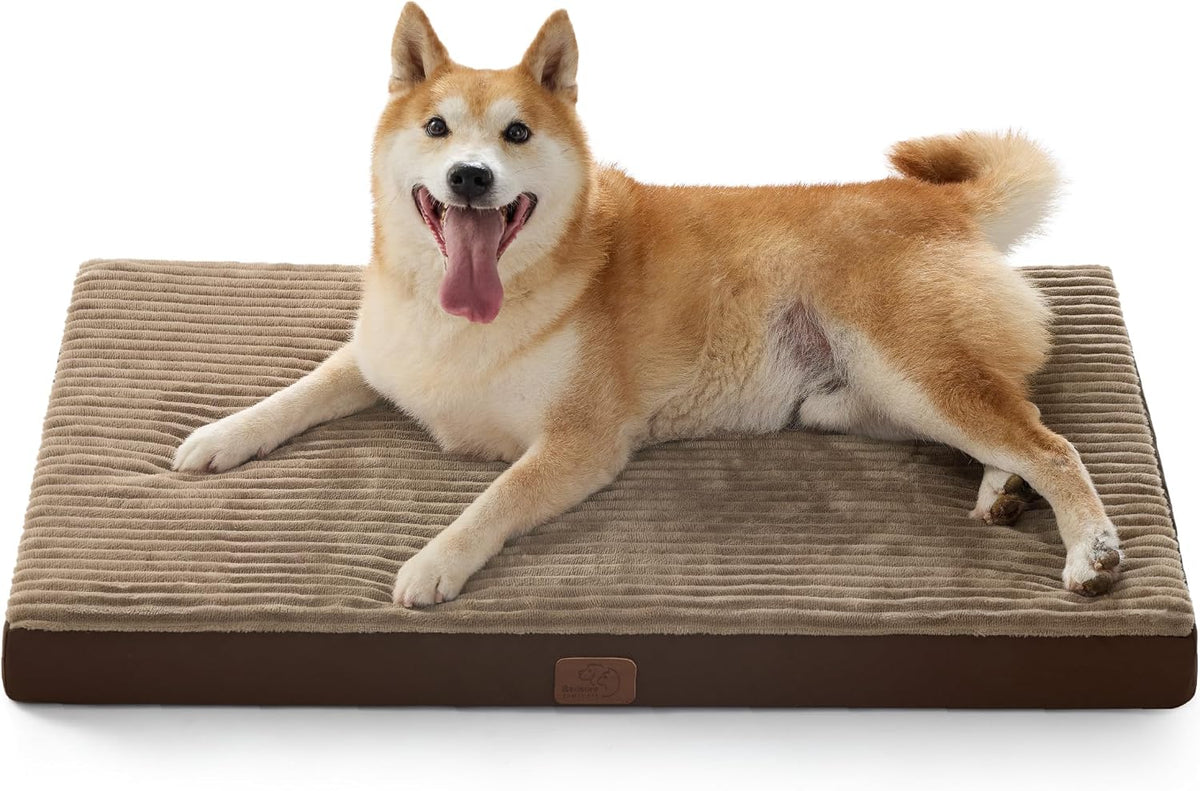 Bedsure ComfyFleece Large Dog Bed for Crate with Washable Cover - 35x22x2.8 / Coffee & Cream