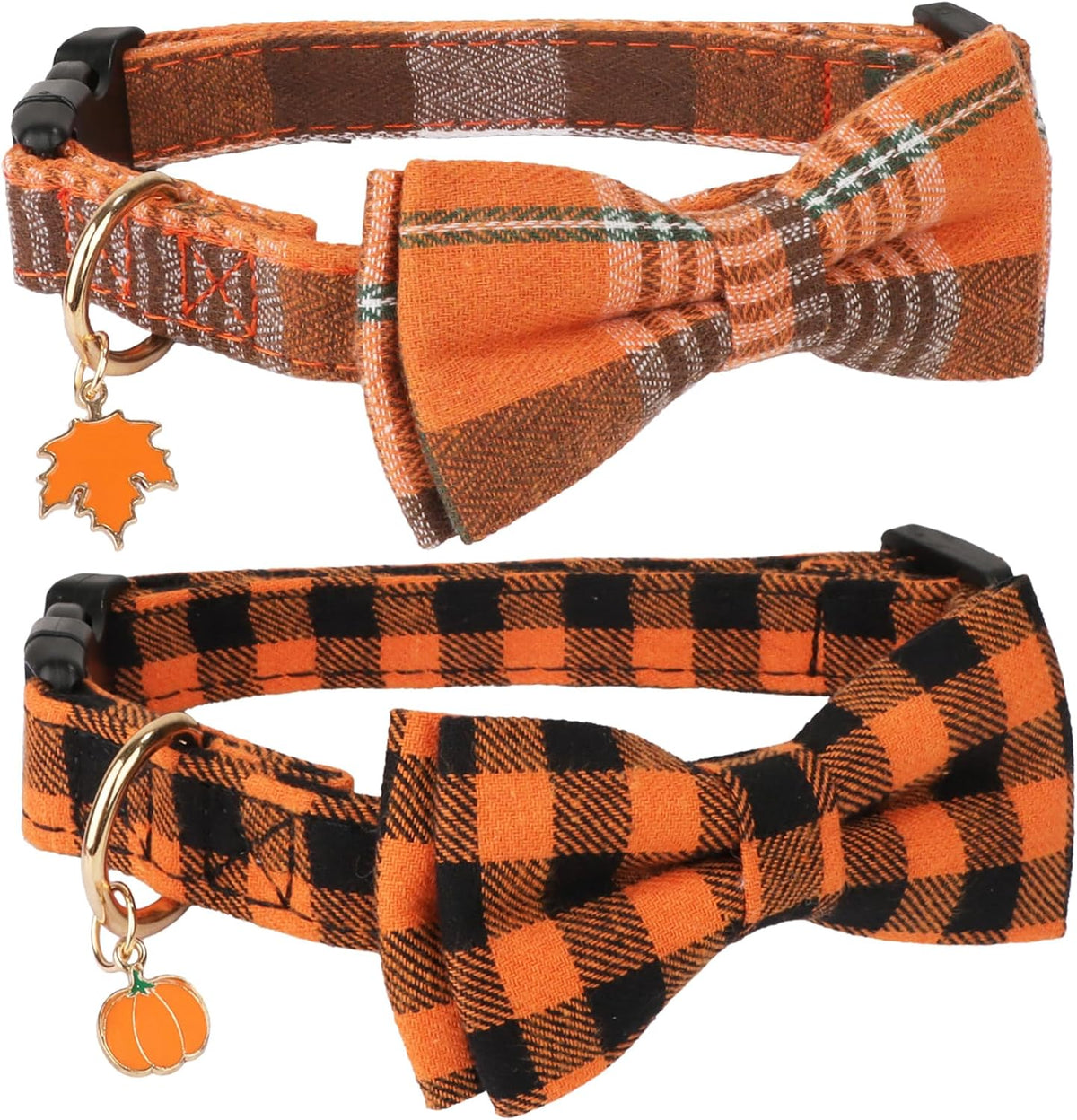 ADOGGYGO Fall Plaid Dog Collar 2 Pack, Thanksgiving Dog Bow Tie - X-Small / Fall Bow - image 4