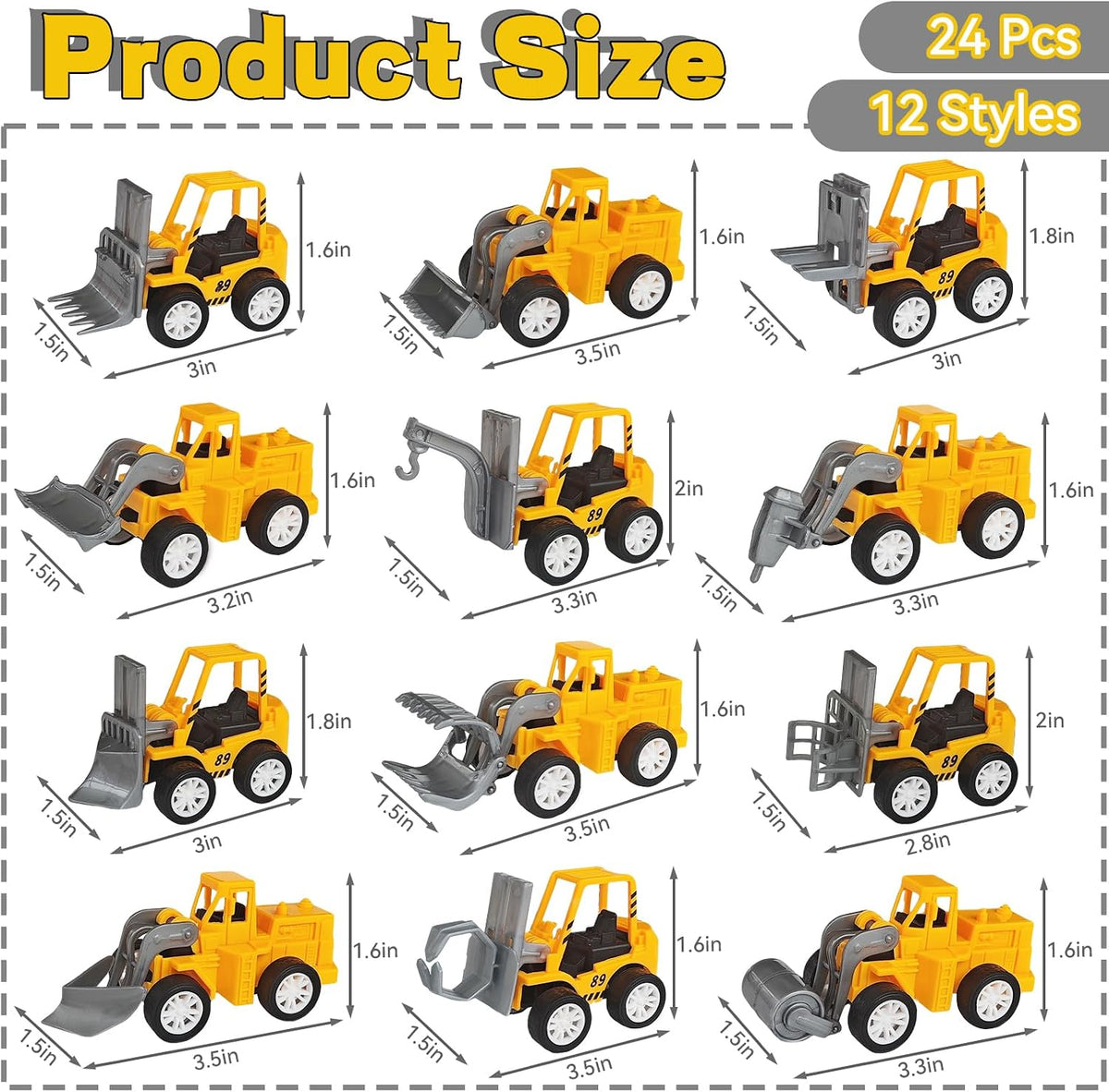 OJYUDD 24 mini pull back construction vehicles in yellow and black - view 3