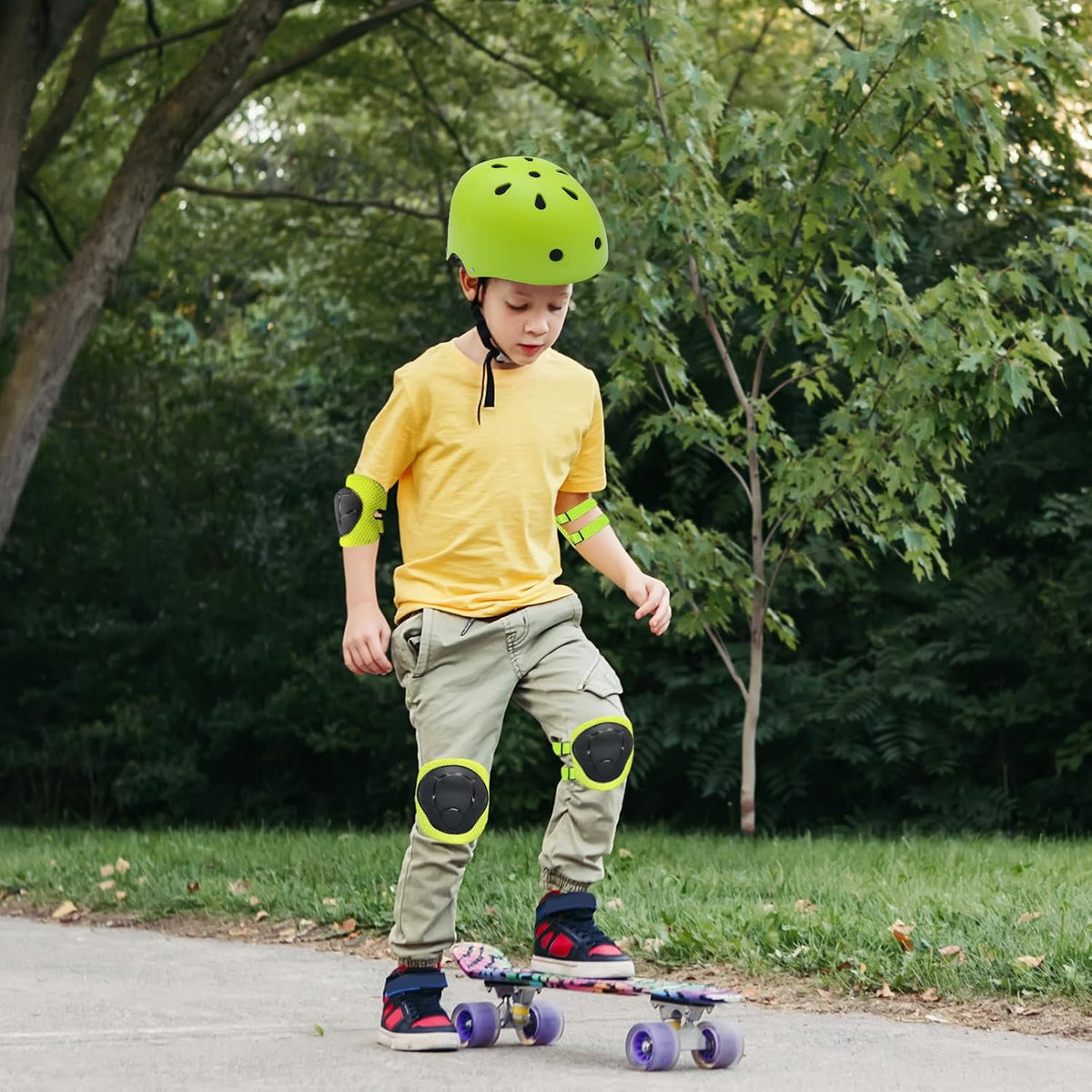 FOOKCIAN Kids Helmet,Toddler Skateboard Helmets for Ages 2-3-5-8-14 Years Boys Girls with Knee - Green / Medium: 20.47"-22.83" / 8-14 year - image 3