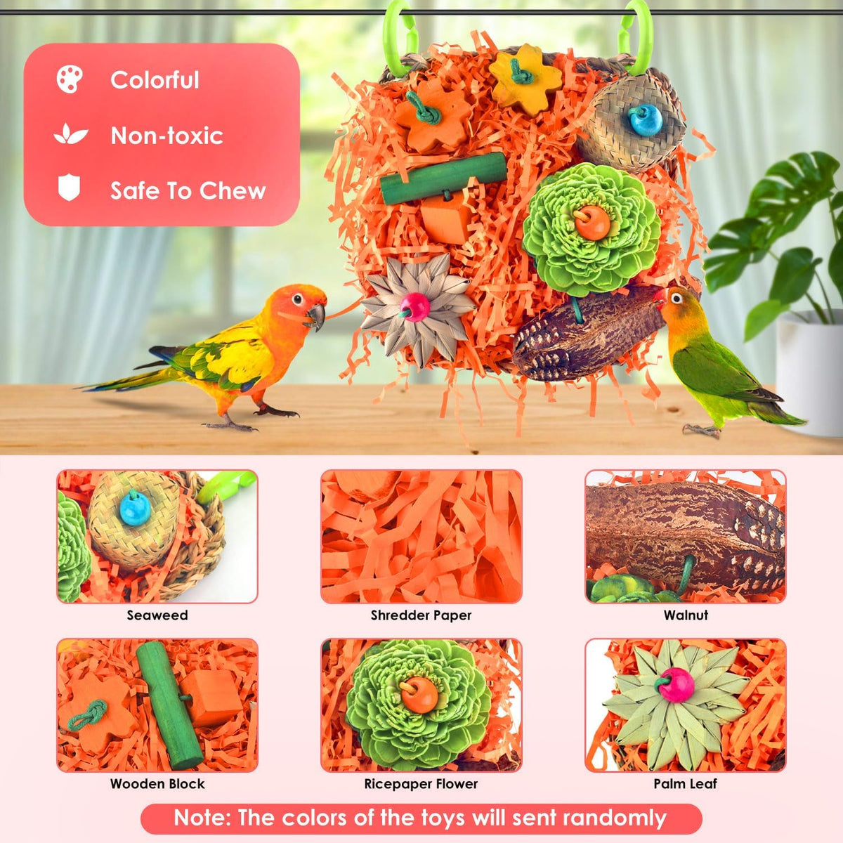 KATUMO Bird Toys, Grass Mat Foraging Climb Toy for Parakeet Cockatiel – Essentials for Birds - Orange - image 3