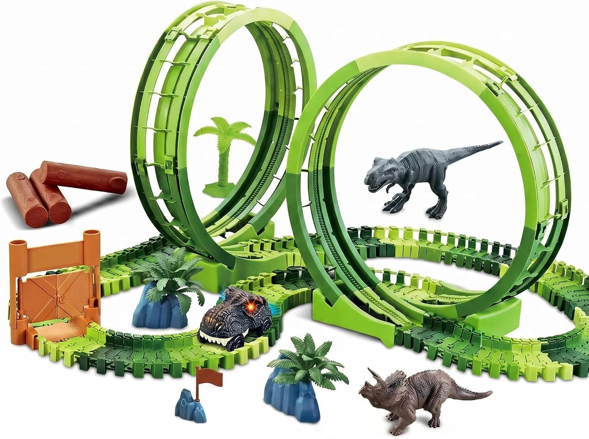 Dinosaur Race Track Toys for Boys 3-5 - Double Loop Dinosaur Race Track Set