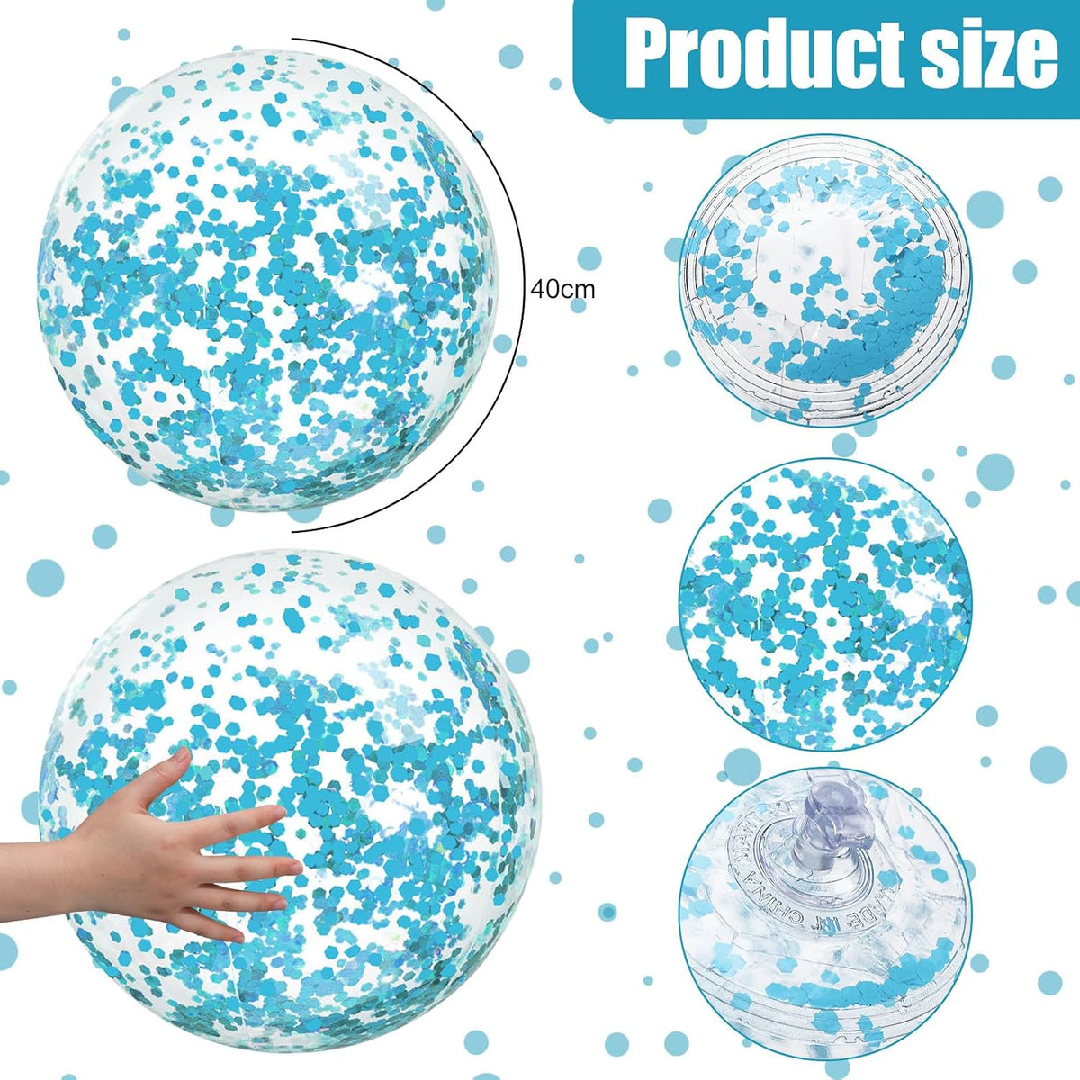 Civaner 10 Pcs Inflatable Glitter Beach Balls 16 Inch - Teal Blue / Glitter - image 3