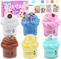 Howlaiwoo 6 pack butter slime kit with charms in individual containers