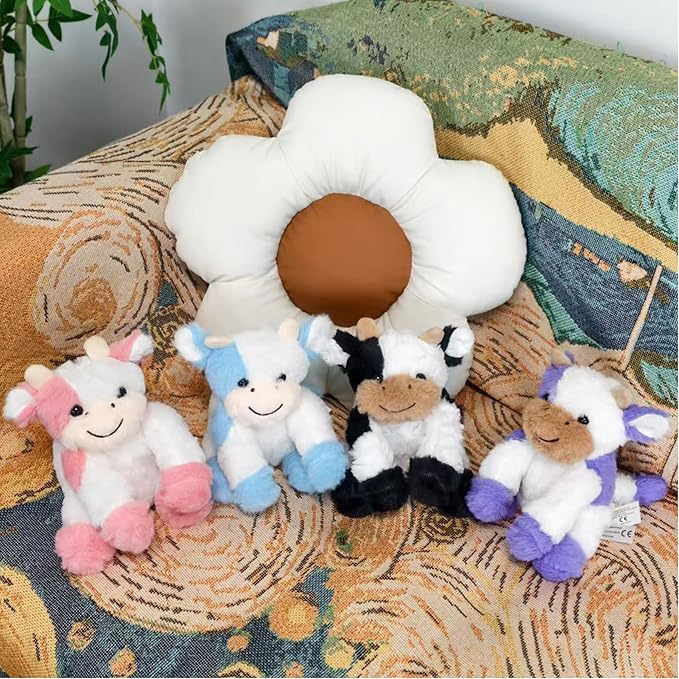 Black and White Cow Weighted Stuffed Animal 20cm/7.87in Cute Sitting Cow Plush Toy with Smile Soft Fluffy Small Farm Plushie for Kids Adults Birthday Festival Gift Bed Home Office Decor Toys