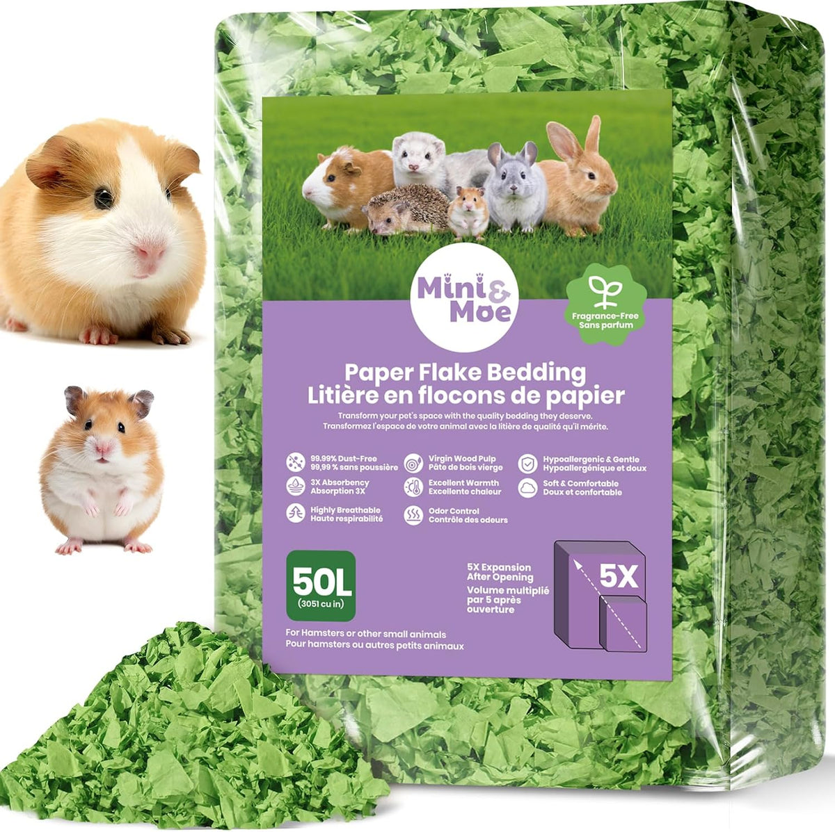 Hamster Bedding 50L Guinea Pig Paper Bedding Odor Control 99% - Springtime-50L / 50 Liters