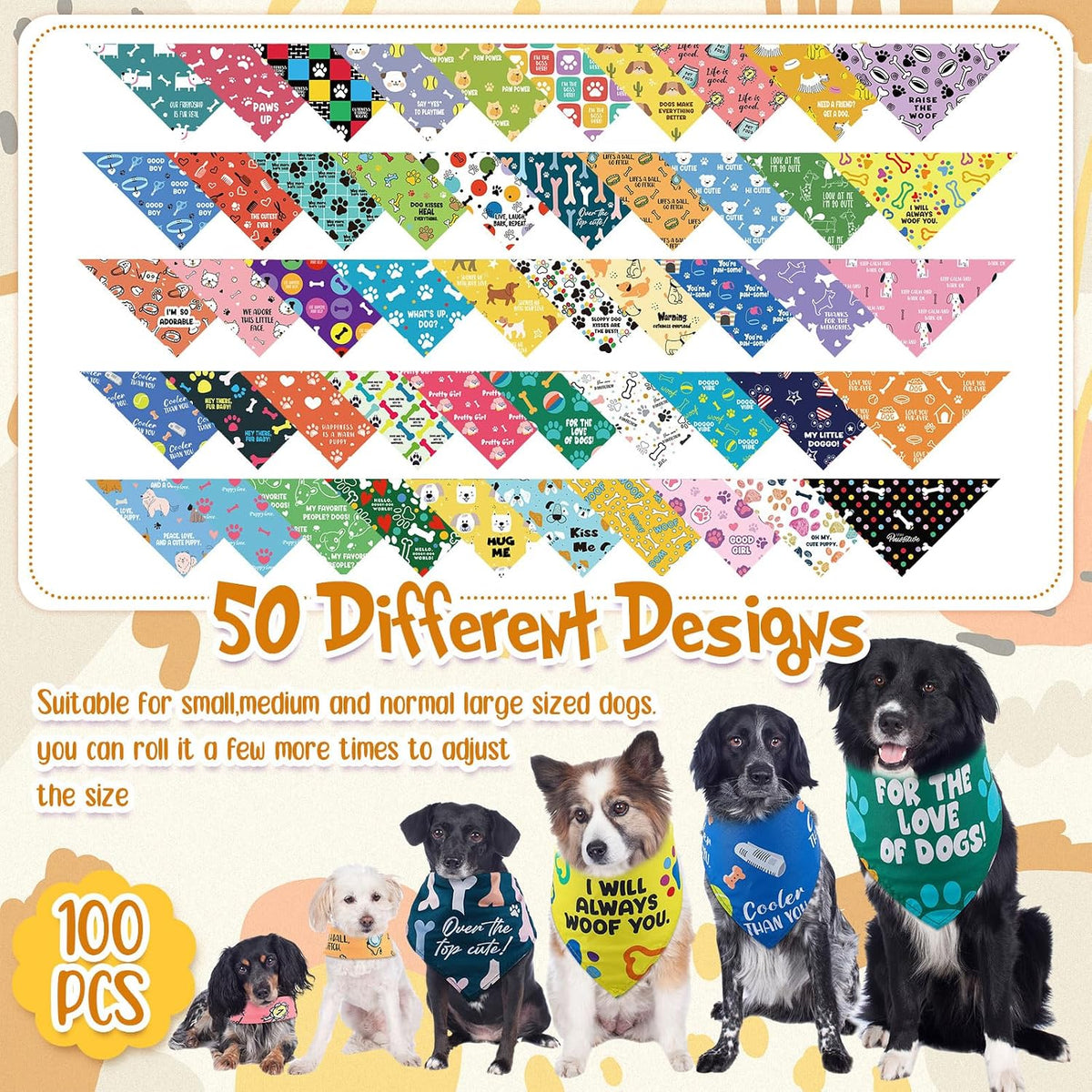 Sweetude 100 Pcs Dog Bandanas Bulk Triangle Bibs Adjustable - Vivid - image 4