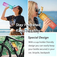 Enerbone Water Bottle, Leakproof BPA & Toxic Free, Motivational Water Bottle with Times to Drink and Straw, Fitness Sports Water Bottle with Strap for Office, Gym, Outdoor Sports