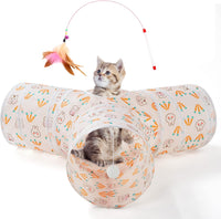 Tempcore Cat Tunnel, 3-Way Collapsible Toy for Indoor Cats - Pink Rabbit / Small