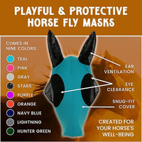 Horse Fly Mask - Durable Equine Fly Mask with Full Coverage for Eye & Ear - Stretchable, UV & Sun Protection Flymask for Horses, Ponies & Mini Horses - Horse Face Cover for Pasture & Trail - Green
