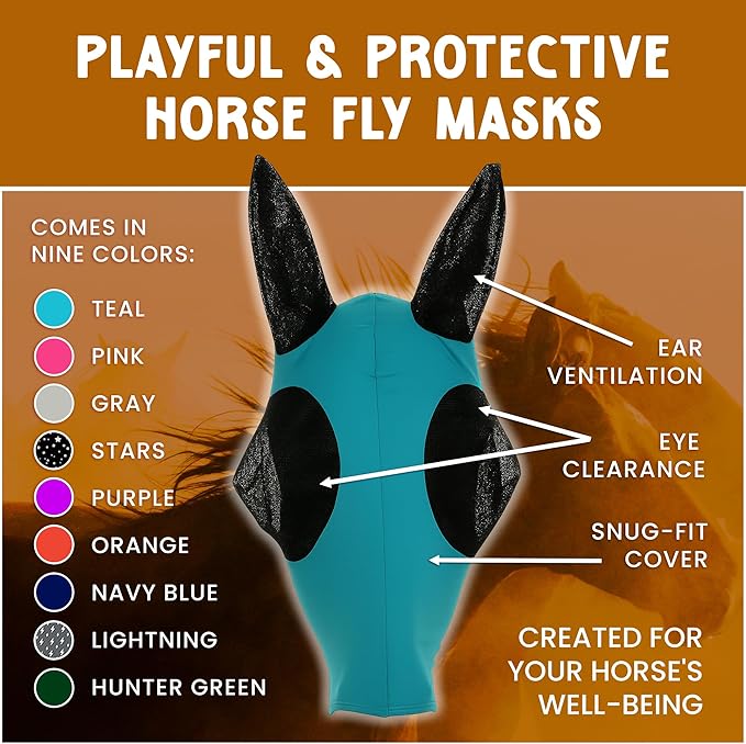 Horse Fly Mask - Arab Equine Fly Mask with Full Coverage for Eye & Ear - Stretchable, UV & Sun Protection Flymask for Horses, Ponies & Mini Horses - Horse Face Cover for Pasture & Trail - Pink
