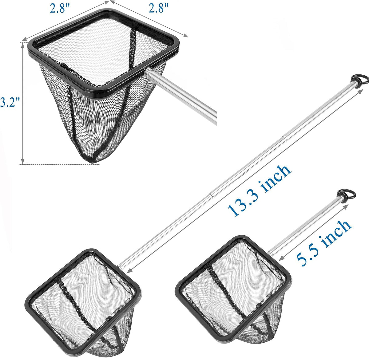Aquarium Fish Net with Extendable Stainless Steel Long Handle Fine - SML 3PACK - image 2