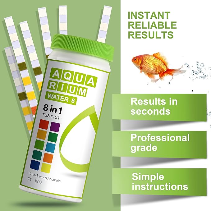 AAwipes 8-in-1 Aquarium Test Kit for Fish Tanks - Quick & Accurate Water Testing Strips for Aquariums & Ponds. Tests pH, Ammonia, Alkalinity, Hardness, Chlorine, etc. (K02-50)