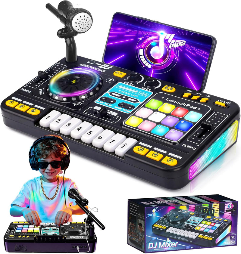 Tsomtto Kids DJ Mixer Table Musical Toy with Lights & Bluetooth – Fun for Kids & Family - Black Kids DJ Mixer Table