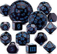 AUSTOR 15 Pieces Complete Polyhedral Dice Set D3-D100 Game Dice Set – Fun for Kids & Family - Black & Blue