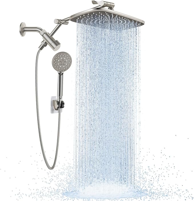 Veken Wide Rain Shower Head with 6 Modes Handheld Water Spray,High Pressure Showerhead Combo with Arm,Adjustable Dual Shower with Anti-Clog Nozzles, Brushed Nickel