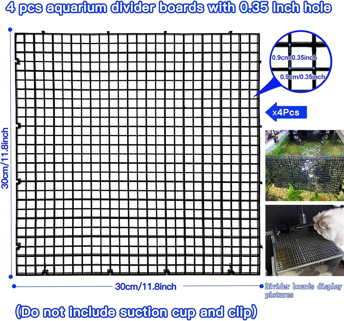 Adjustable Platic Grip Panel Aquarium Fish Tank Divider Filter Bottom - 4pcs 11.8X11.8Inch with 0.35Inch hole / Black - image 2