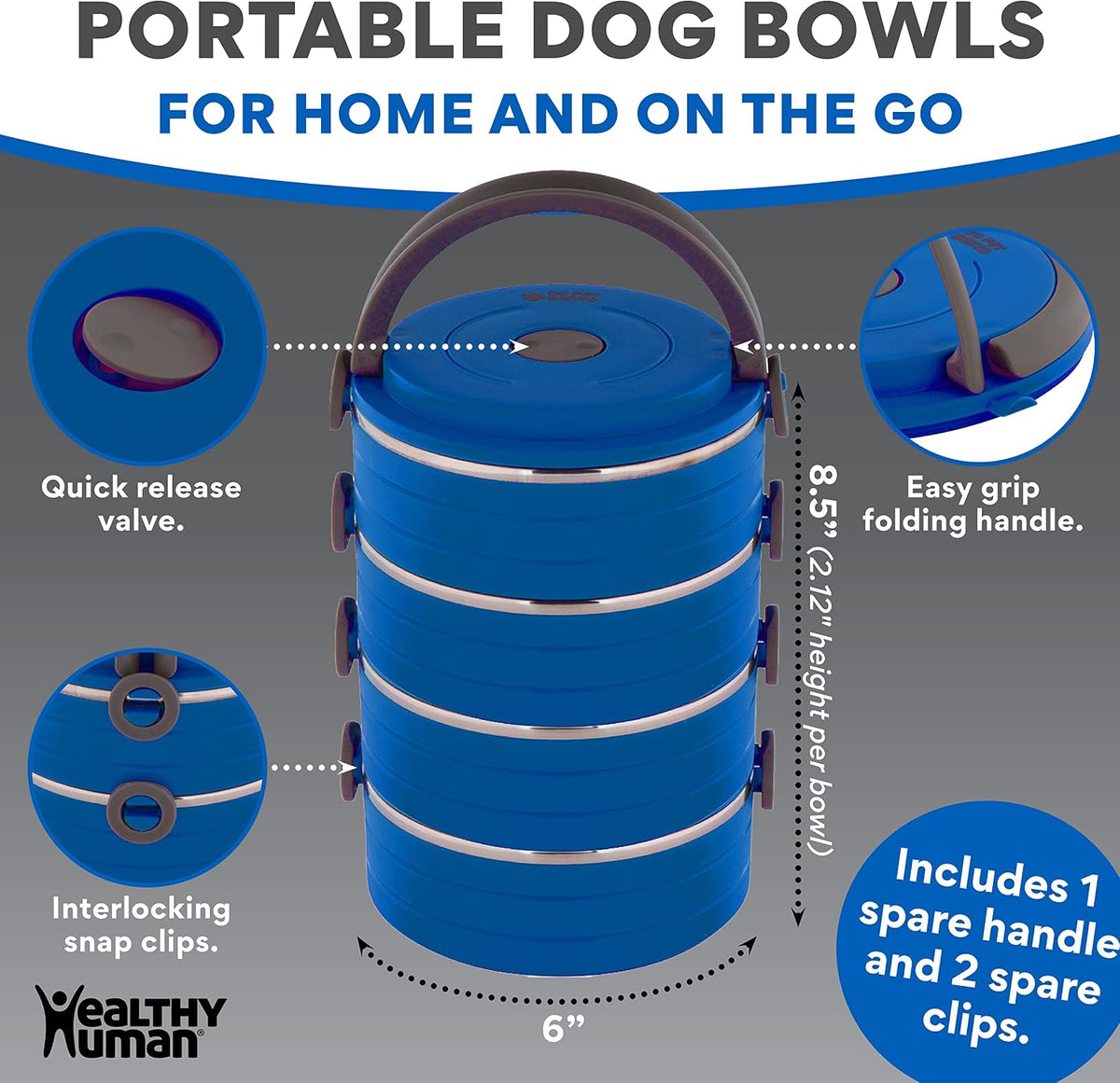 Healthy Human Travel Pet Bento Bowls - 3-Bowl Set / Blue - image 2