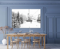 Nature Wall Art Prints - Ocean Forest Mountain Lake Canvas Landscapes - Small to Extra Large Living Room Bedroom Kitchen Bathroom Décor (Ski Lift on Snowy Mountain, 28L" x 41W")