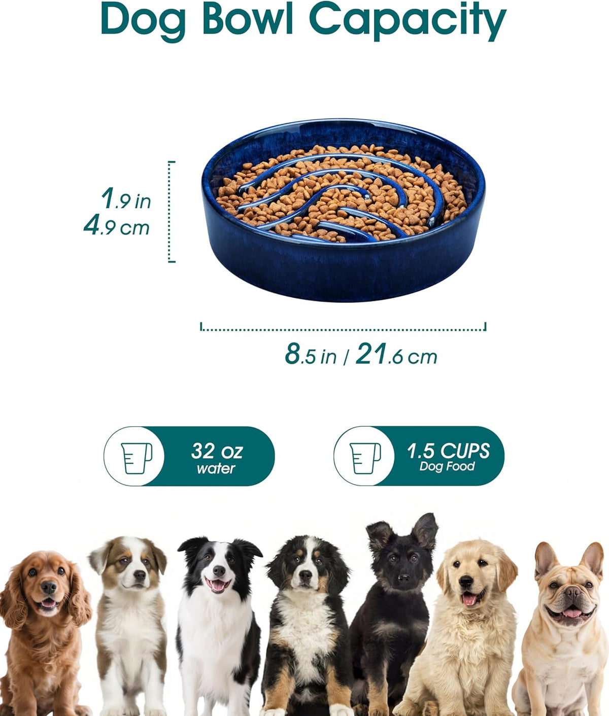 vancasso Slow Feeder Dog Bowl - Blue / 1.5 Cups - image 3