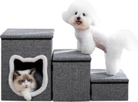 17" H Cat Stairs for Old Cats, Doggie Steps for Small Dogs - Grey / 3-Step - image 2
