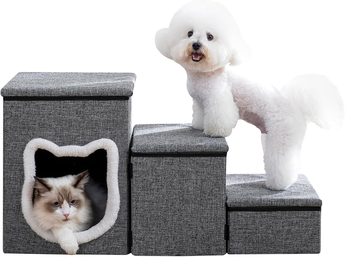 17" H Cat Stairs for Old Cats, Doggie Steps for Small Dogs - Grey / 3-Step - image 2