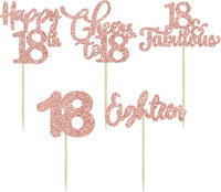 30 Pack Happy 80th Birthday Cupcake Toppers Gold Glitter Eighty - 18th / Rose Gold - image 3