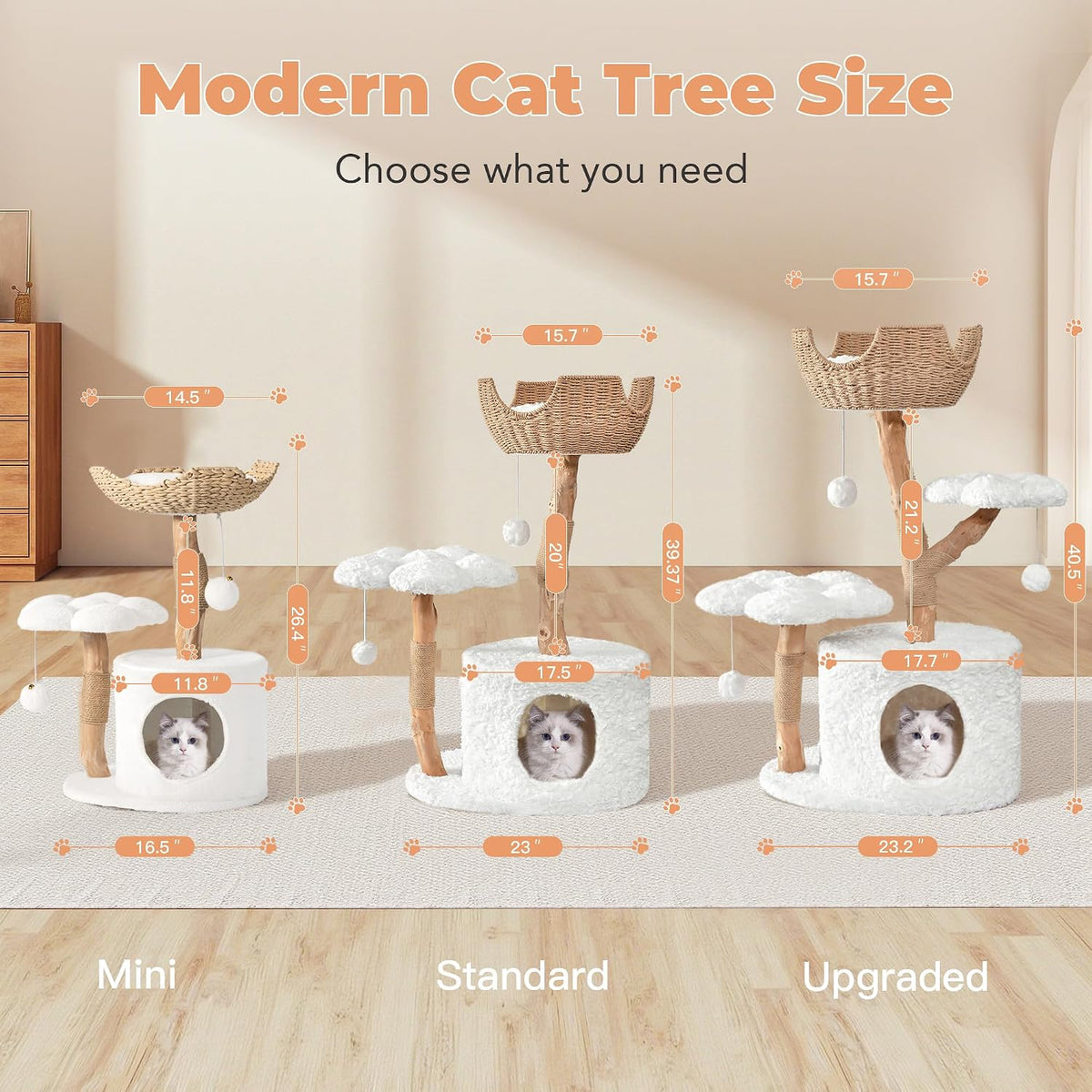 Easyego Modern Cat Tree, 26.3" Aesthetic Wood Cat Tree Tower for Small Cats – Essentials for Cats - White / 26.3''