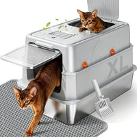 Enclosed Stainless Steel Litter Box - Light Grey XL