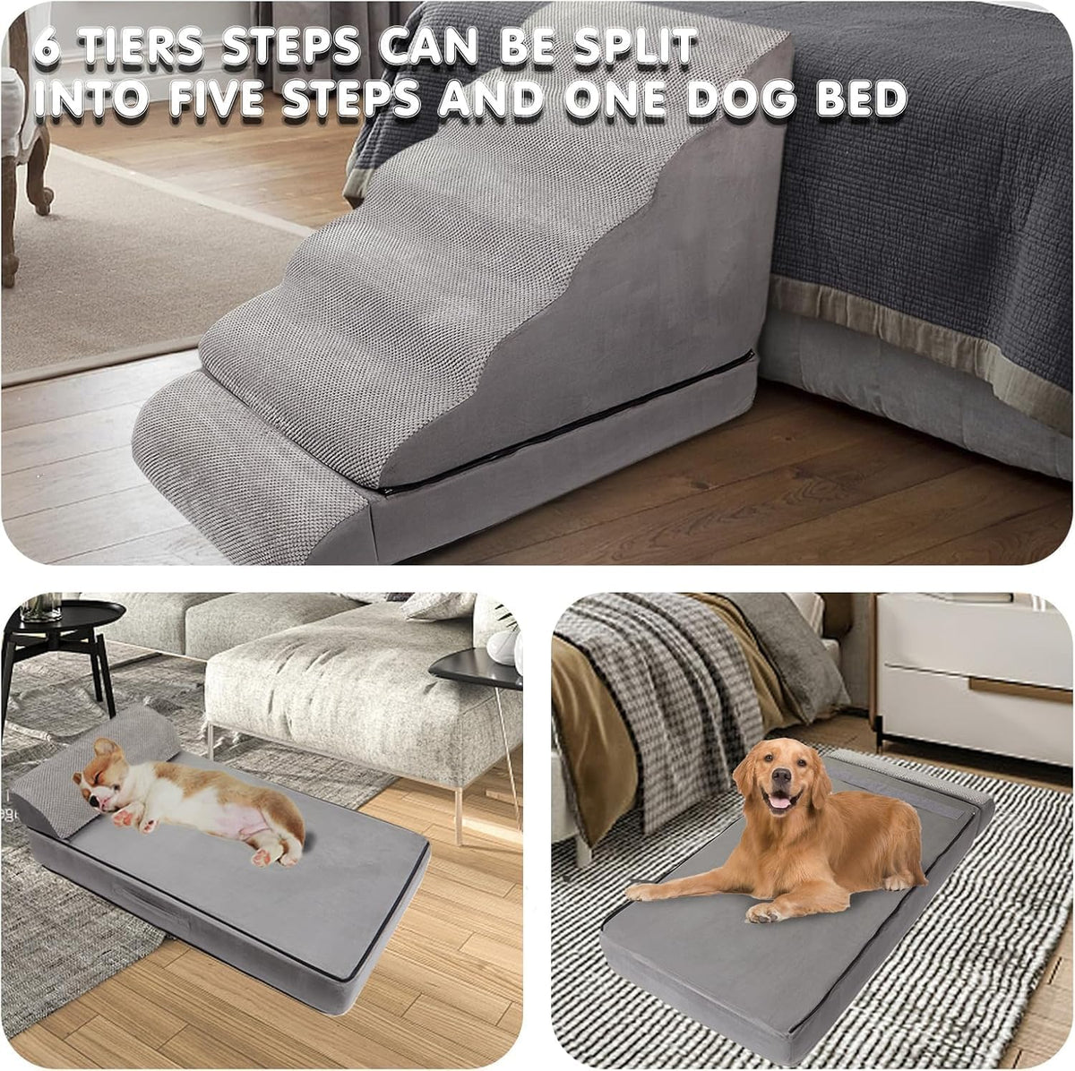 Dog Stairs for High Beds 30-36" H 6-Step Pet Stairs for Large Dogs – Essentials for Dogs - Gray - image 3
