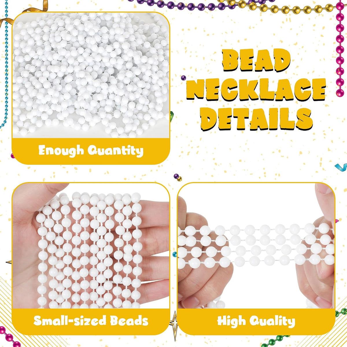 Huskein Bead Necklace, 33" Colorful Mardi Gras Beads Necklaces - White / 12 - image 3