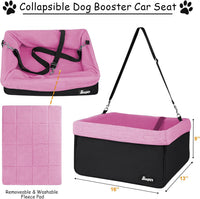 Jespet Dog Booster Seat for Cars, Travel Carrier with Seat Belt – Essentials for Dogs - Pink-16 L x 13" D x 9" H - image 4