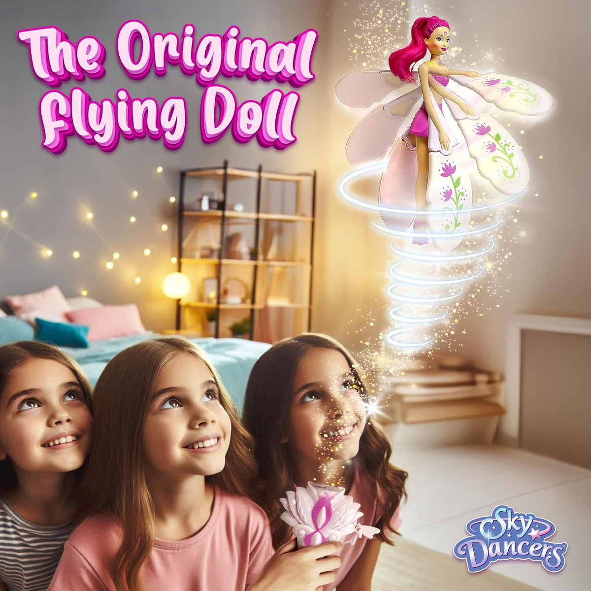 Sky Dancers Flying Doll, Pull-String Toy, No Batteries - Fuchsia - image 2