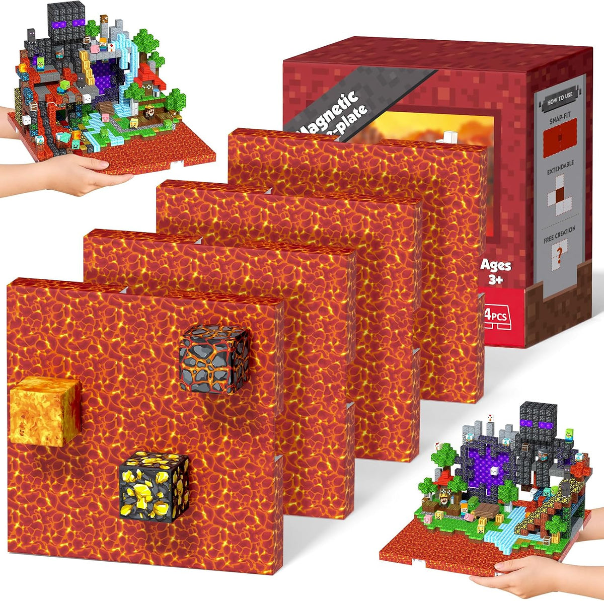 GraceDuck 300 PCS Magnetic Blocks, Magnetic Building Blocks - Red - 4pcs