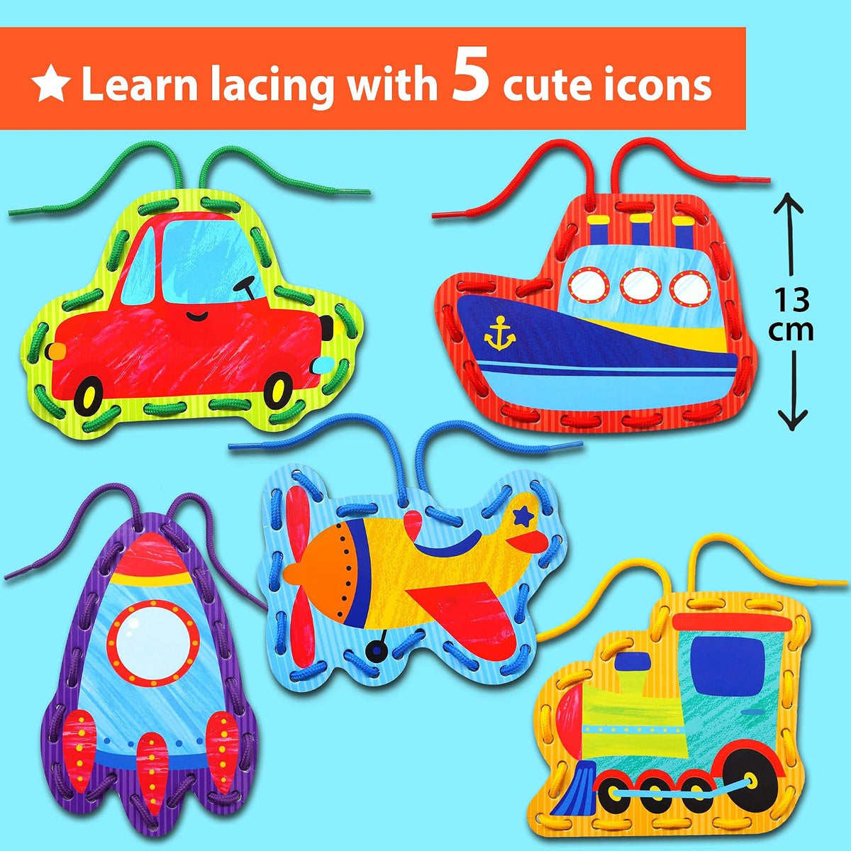 KRAFUN Princess, Unicorn & Mermaid Lacing Cards Age 3+ - Transport - Standard - image 3