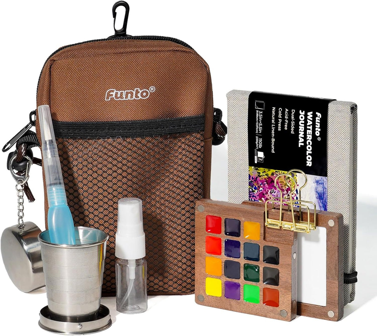 Funto Mini Watercolor Paint Set - 15-Color Walnut Set