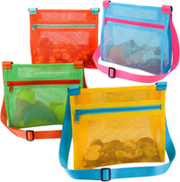 MUYIZI Mesh Beach Bag for Shells Collecting 3 Pack - Yellow+Green+Orange+Blue